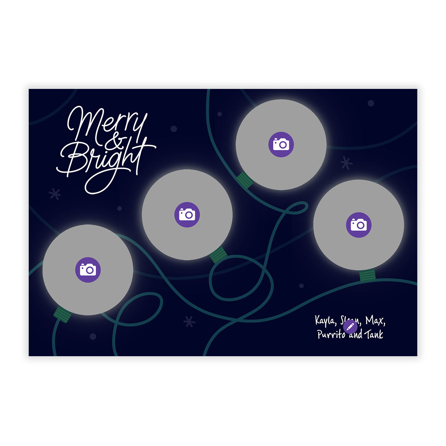 String of Round Lights Personalized Christmas Photo Card Card Front indicating personalization image number 5