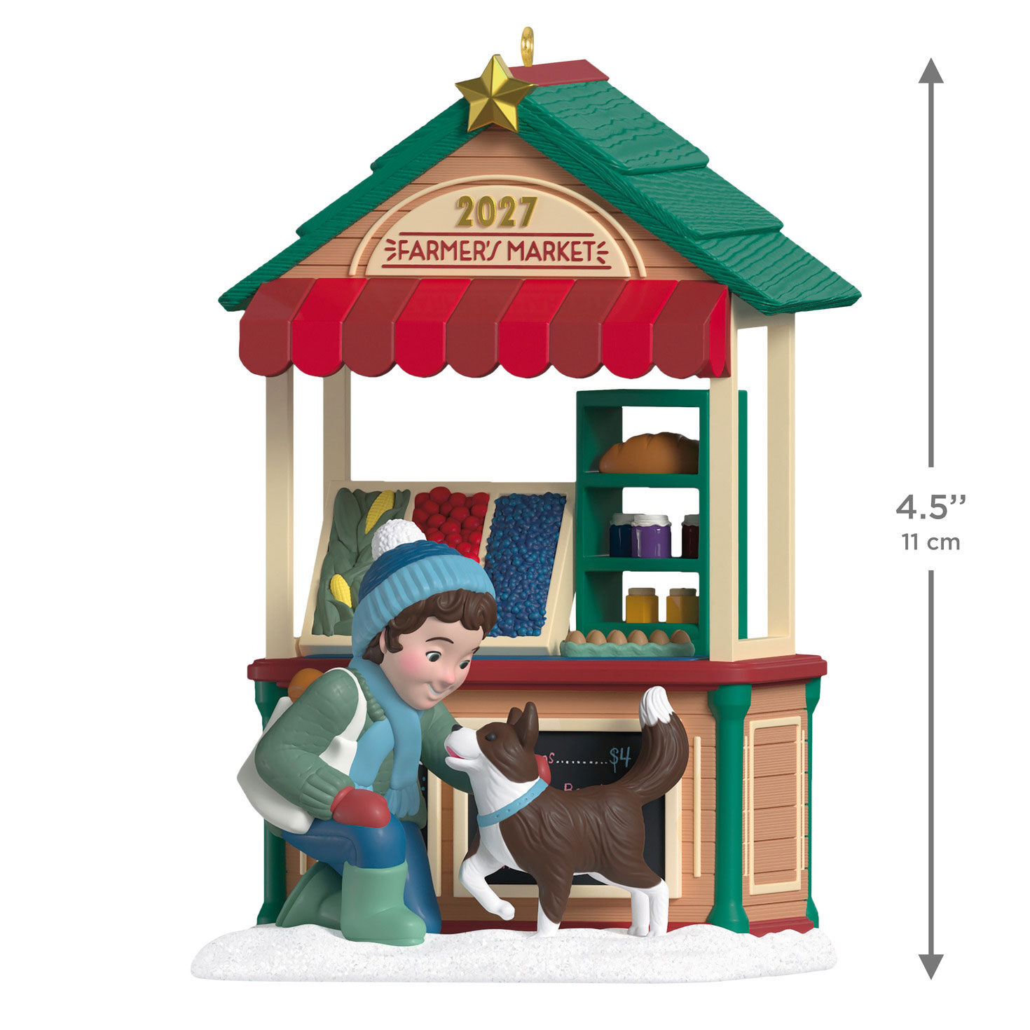 Boy With Dog at Farmer's Market Keepsake Ornament measurement image number 3