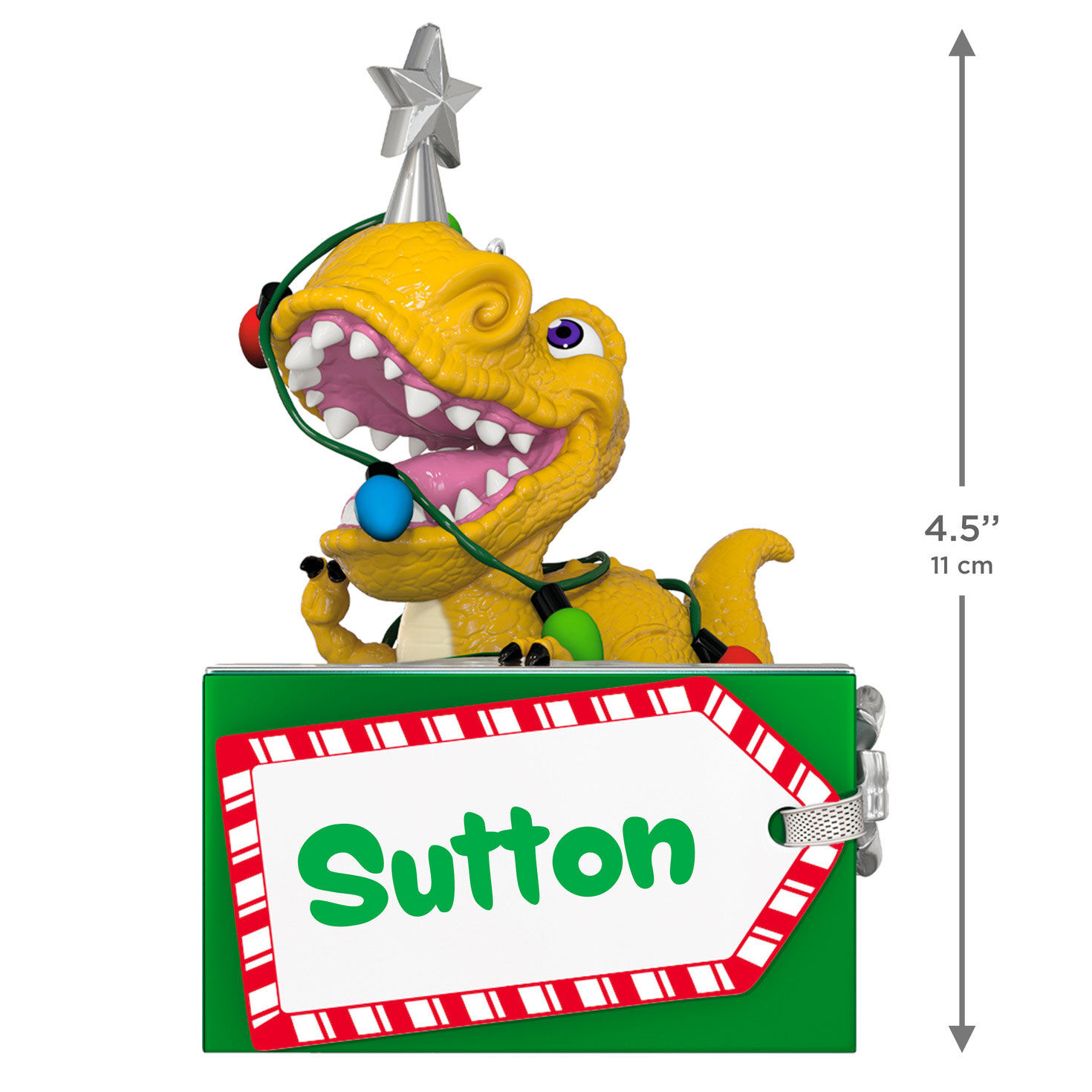 Dinosaur With Gift Personalized Text Ornament measurement image number 4