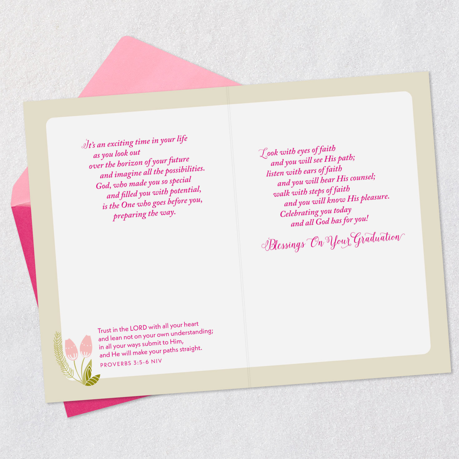 Folk Art Flowers Religious Graduation Card Open card with envelope image number 5