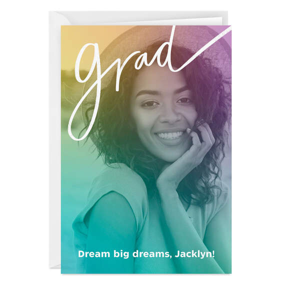 Personalized Rainbow Ombré Graduation Photo Card, , large image number 1