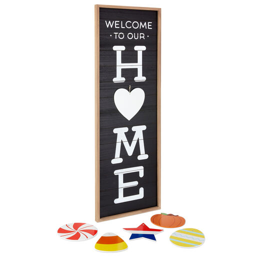 Welcome Home Front Porch Sign With Seasonal Decorations, 16.5x47.25, 