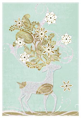 Glitter and Gold Deer Christmas Card