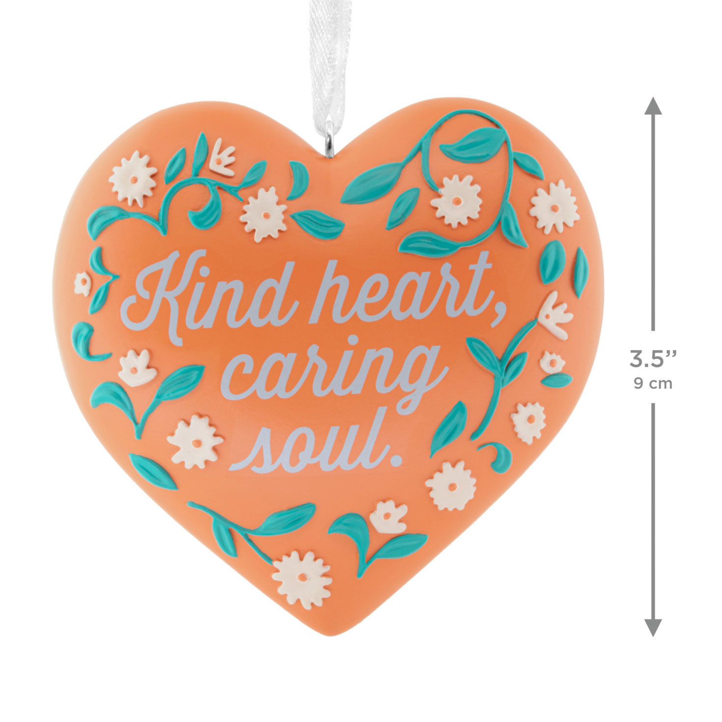 Peach Heart With Flowers Christmas Ornament measurement image number 3