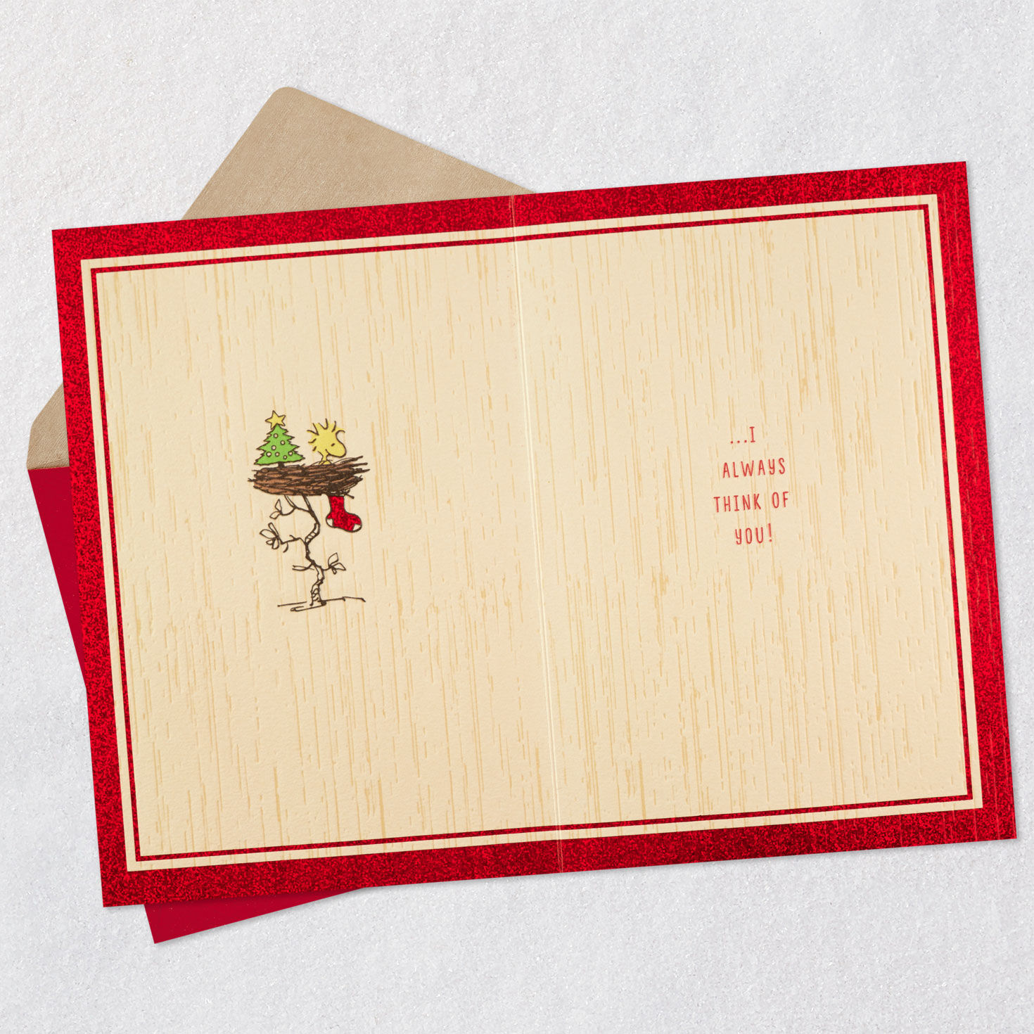 Snoopy and Woodstock Tree Christmas Card Open card with envelope image number 3