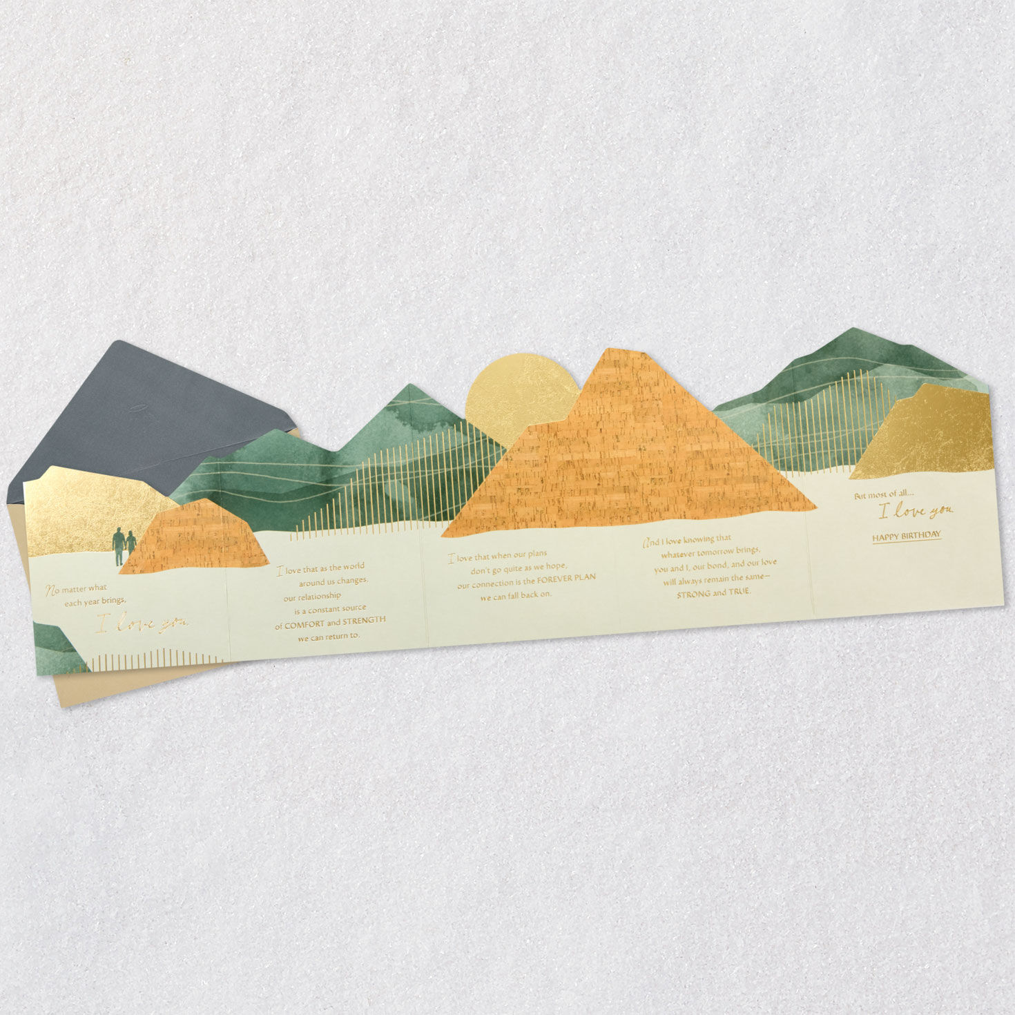 Abstract Mountain Range Romantic Birthday Card Open card with envelope image number 9