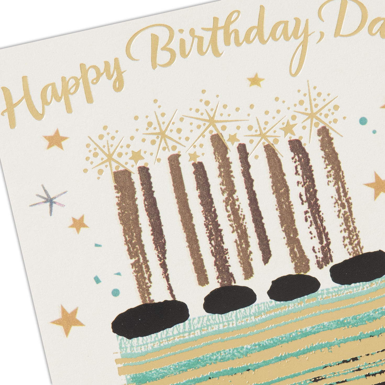 Gold and Green Cake & Stars Birthday Card for Dad Card Front Detail image number 5