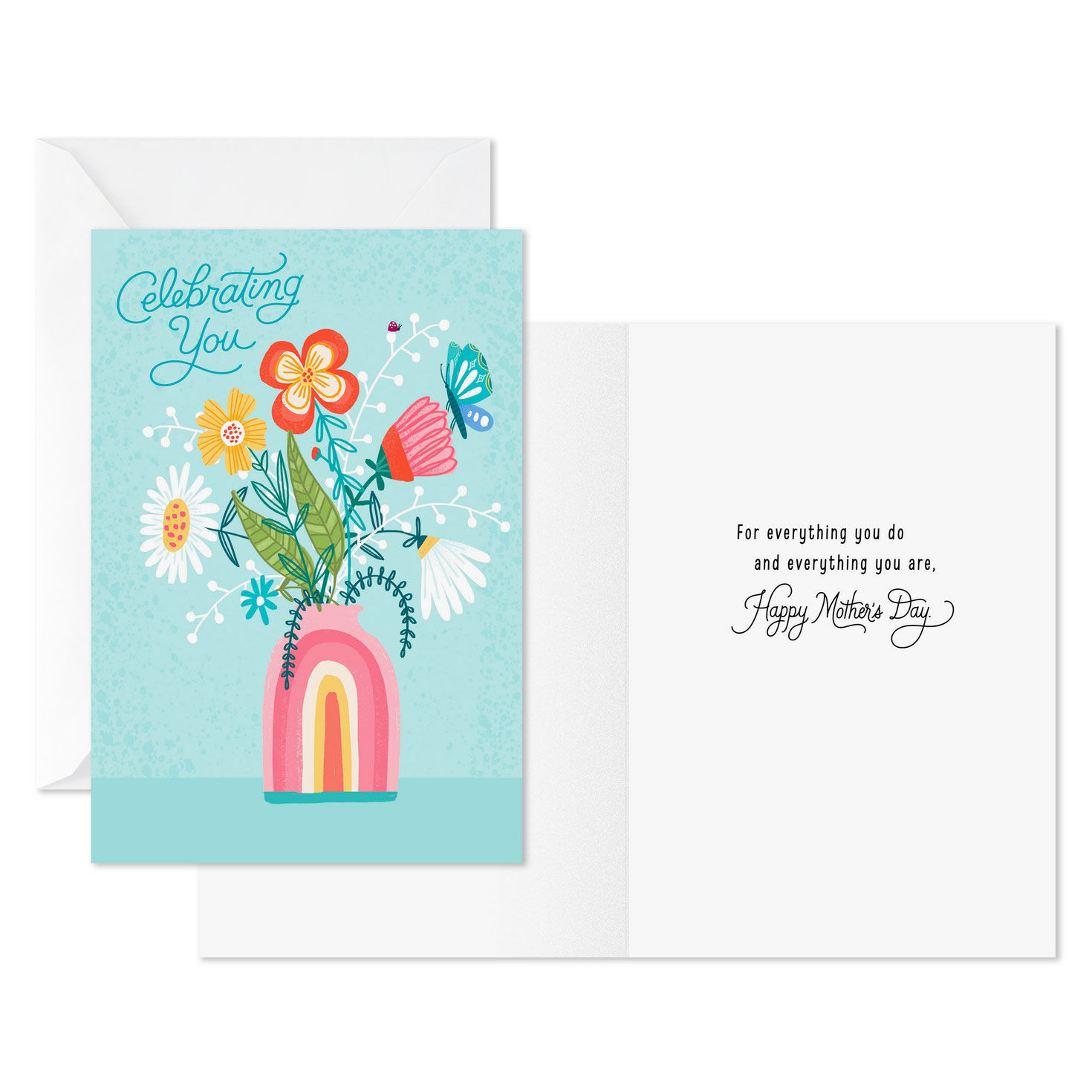 Pink and Blue Floral Mother's Day Cards Pack Card Front with Sentiment image number 3