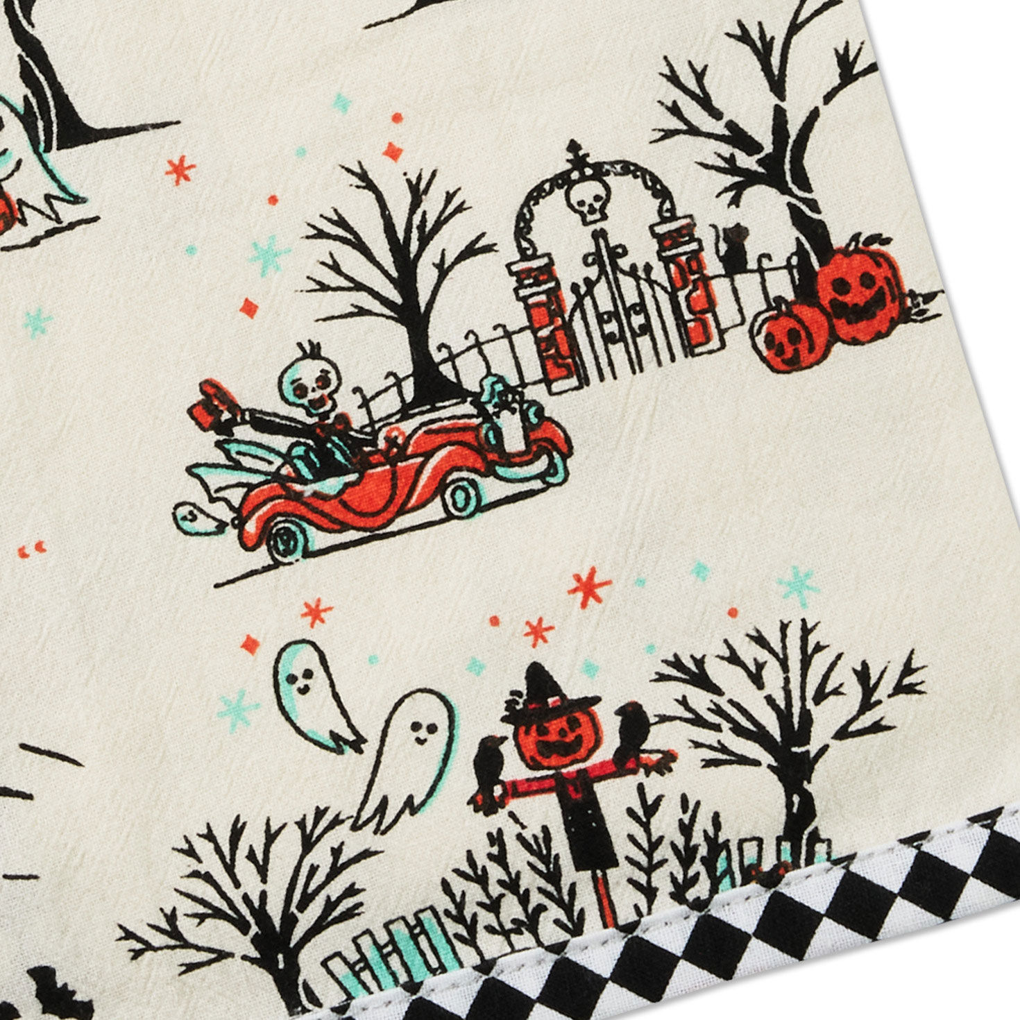 Vintage Halloween Scenes Tea Towel upclose detail image number 3