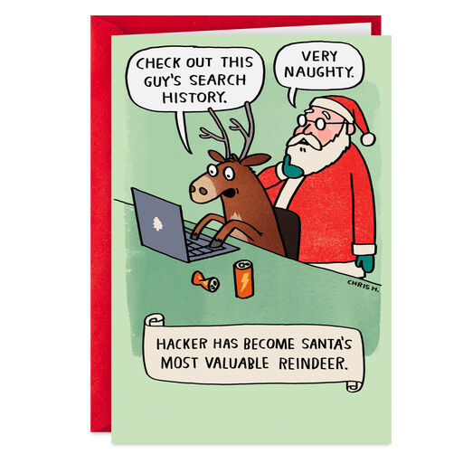 Hacker the Reindeer Funny Christmas Card, 