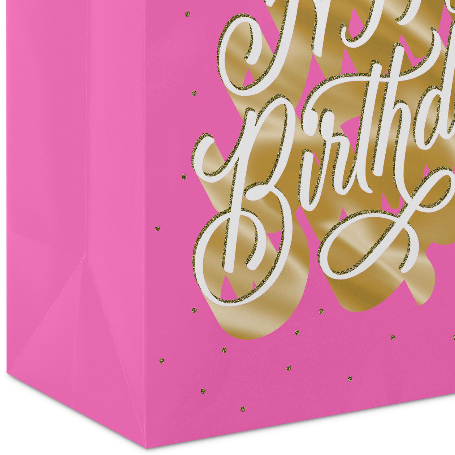 Gold and White Happy Birthday Script Large Gift Bag Base/Side Detail image number 5
