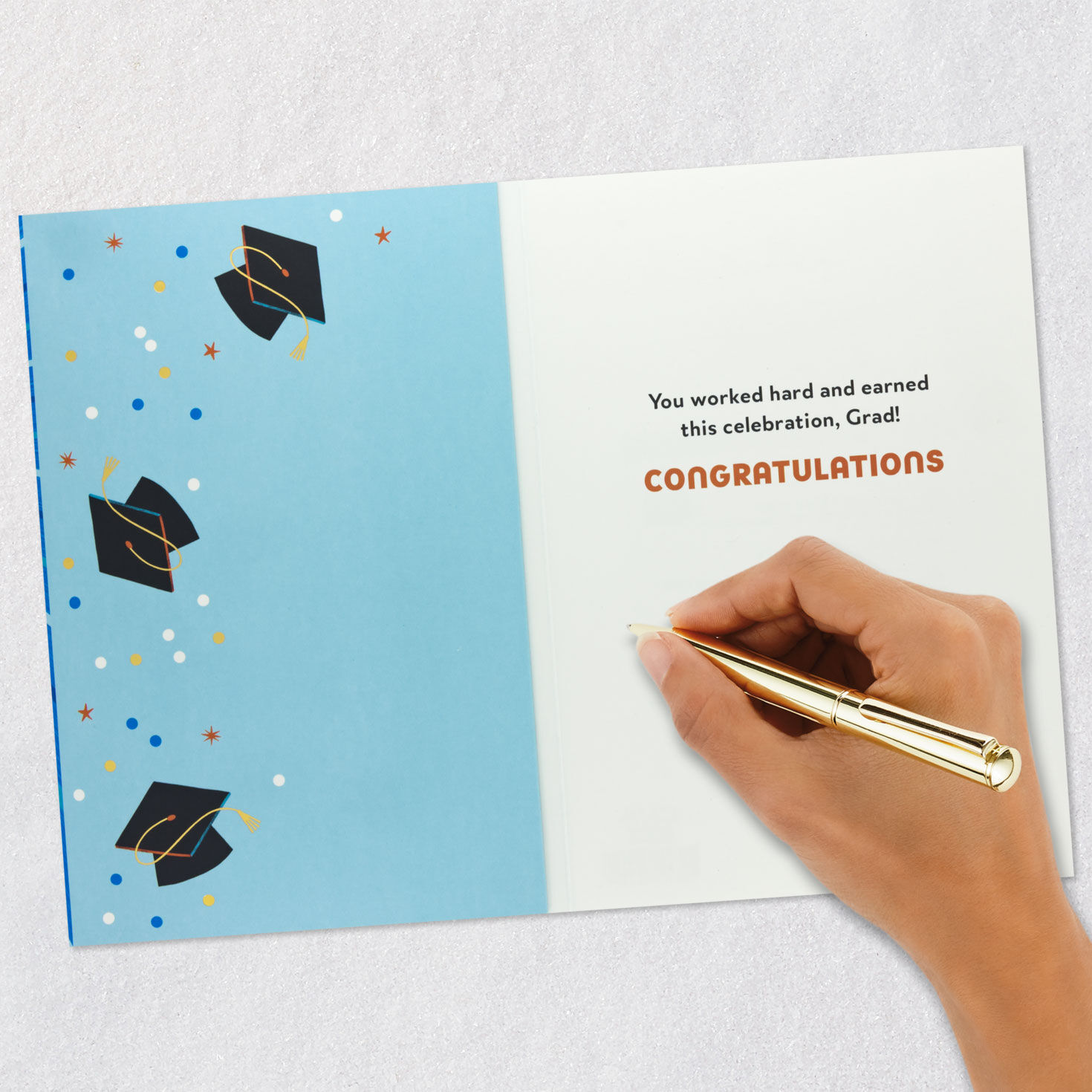 Blue and Gold Light Up Graduation Card with Music Signing card image number 6