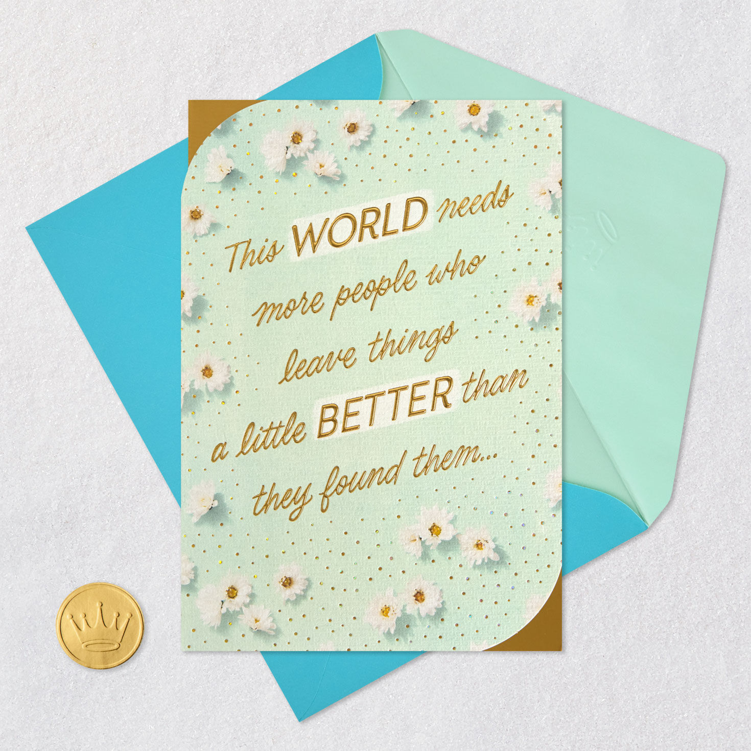 Daisies on Green Birthday Card Card Front with Envelope and Gold Seal image number 6