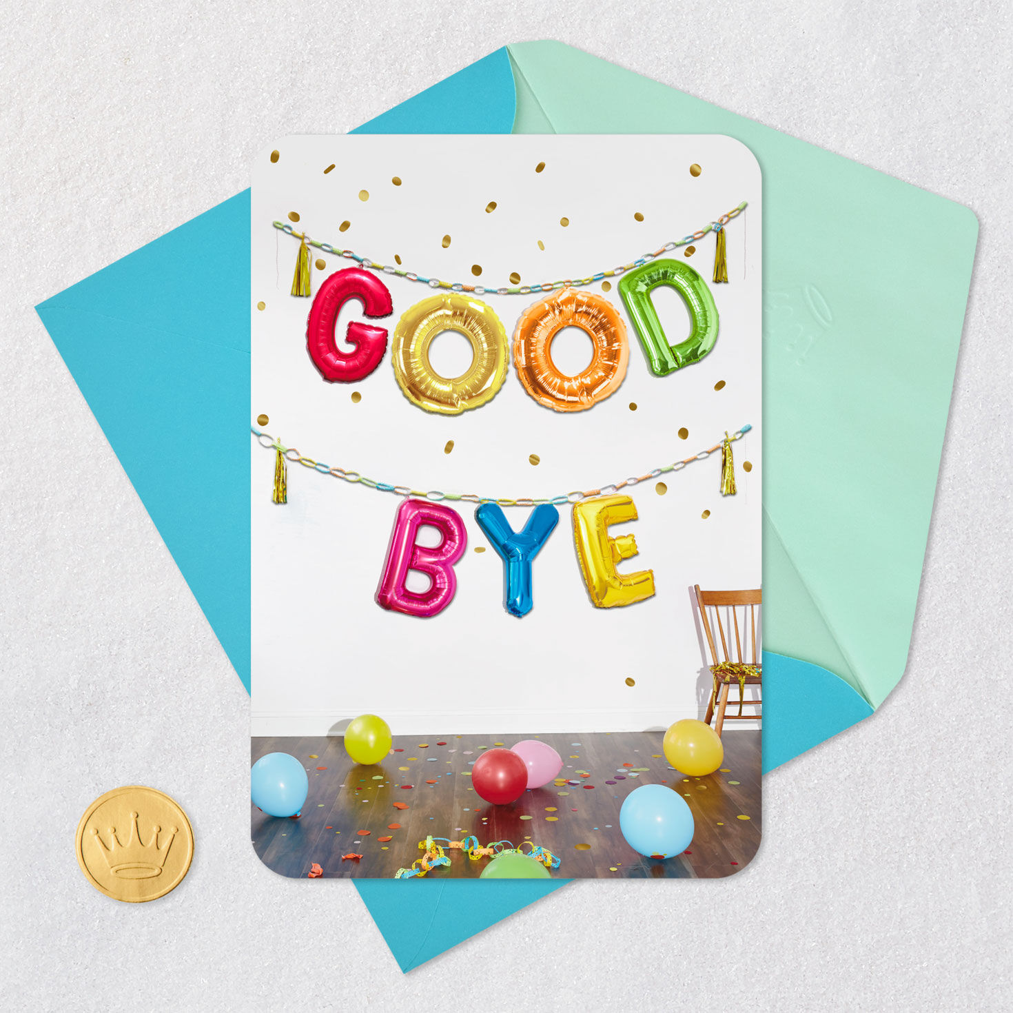 Balloon Banner Farewell Goodbye Card Card Front with Envelope and Gold Seal image number 5