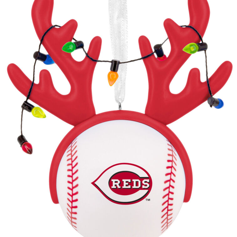 Reds Reindeer Baseball Christmas Ornament closeup view image number 5