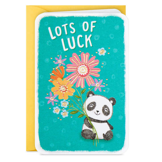 3.25" Mini Panda Bear With Flowers Good Luck Card, , large image number 3