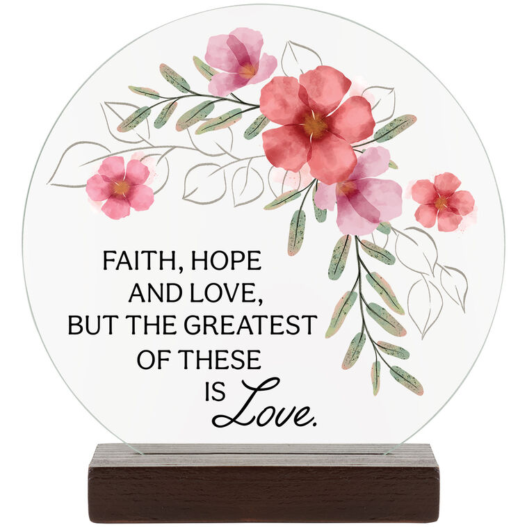 Carson The Greatest Is Love Round Glass Tabletop Decor, , large image number 1