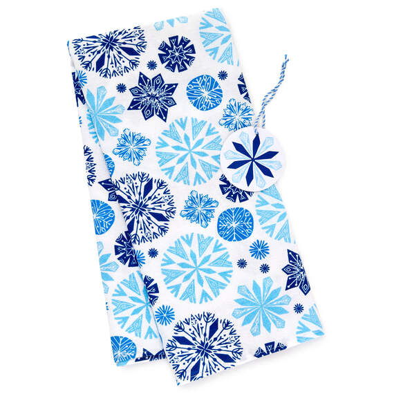 26" Blue Snowflakes Holiday Fabric Gift Wrap With Gift Tag, , large image number 3