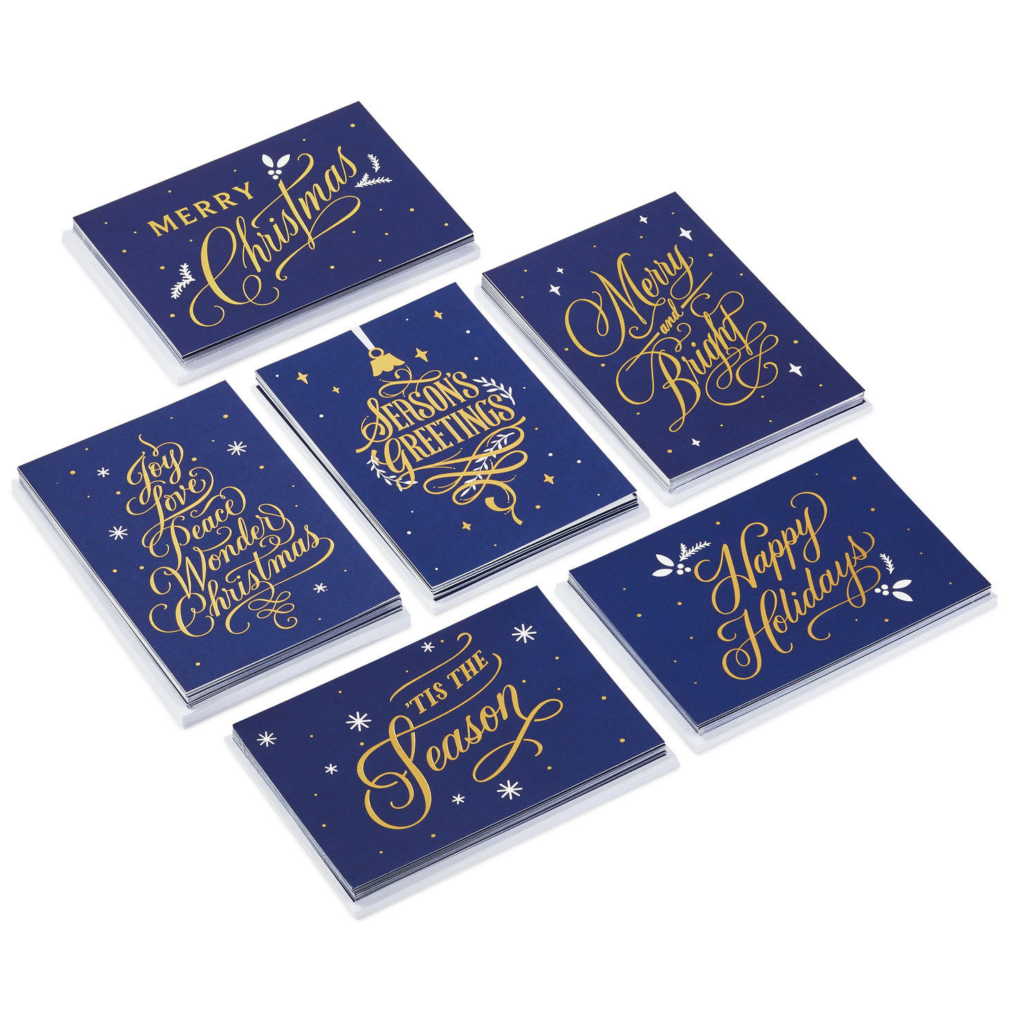 Gold Foil on Navy Boxed Christmas Cards Assortment Pack of 72