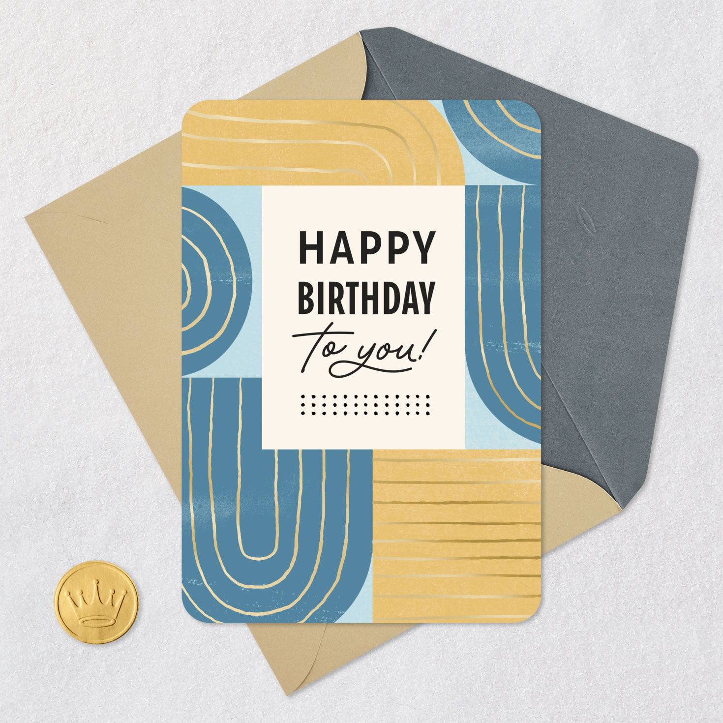 Geometric Gold and Blue Simple Wish Birthday Card Card Front with Envelope and Gold Seal image number 5