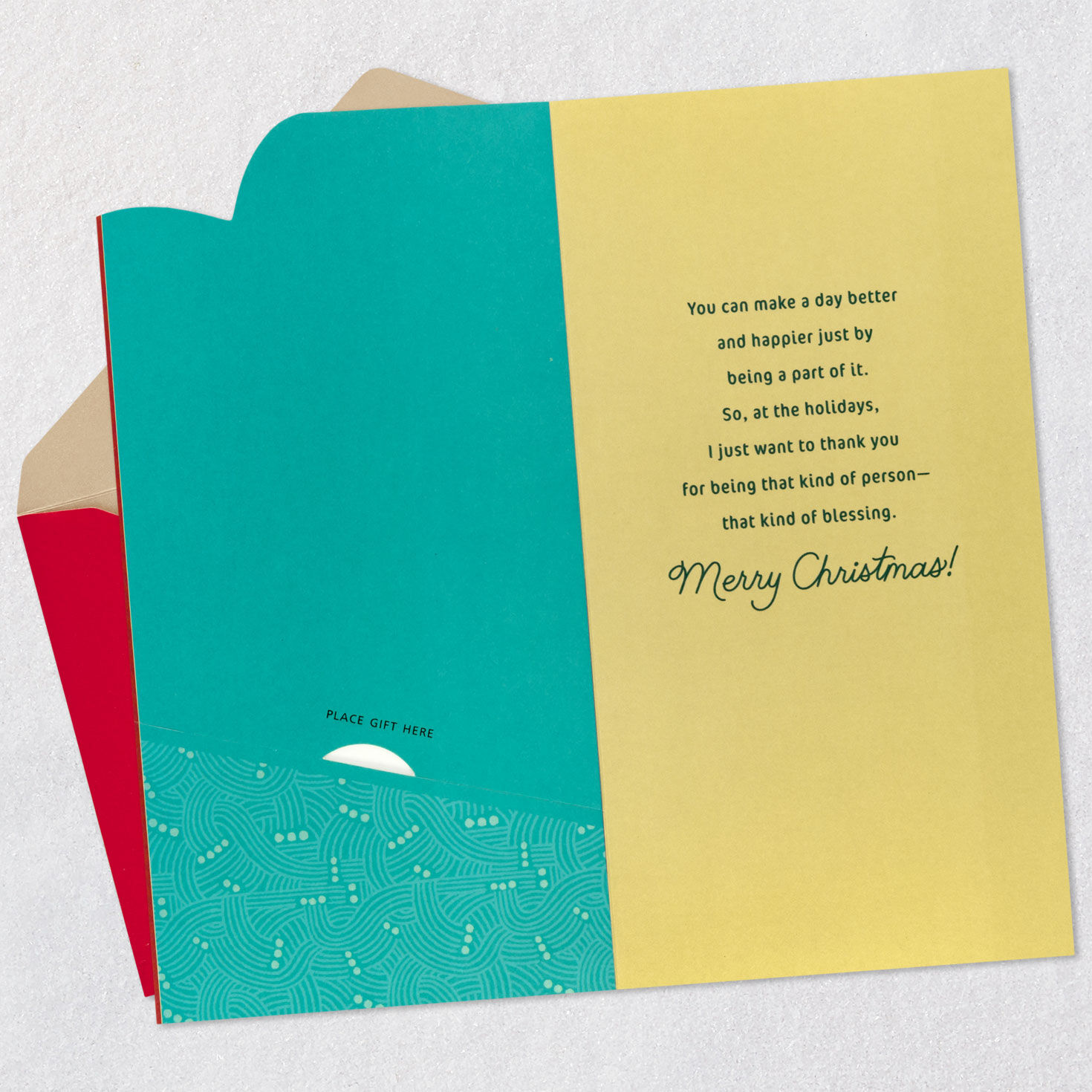 Green Stocking on Red Money Holder Christmas Card Open card with envelope image number 4