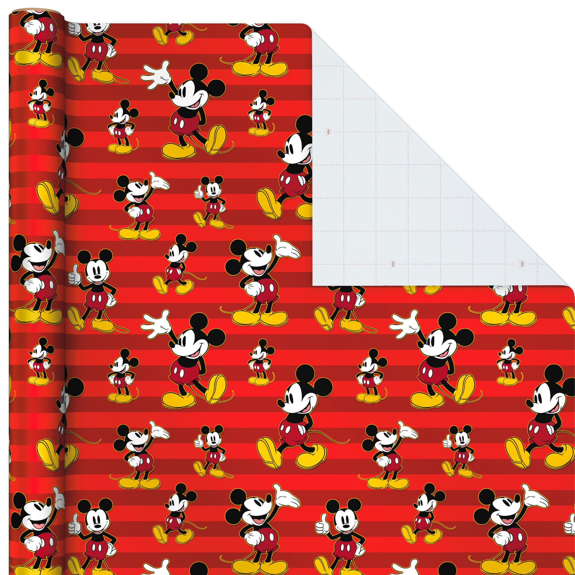 Disney Mickey Mouse on Red Striped Wrapping Paper, 22.5 sq. ft