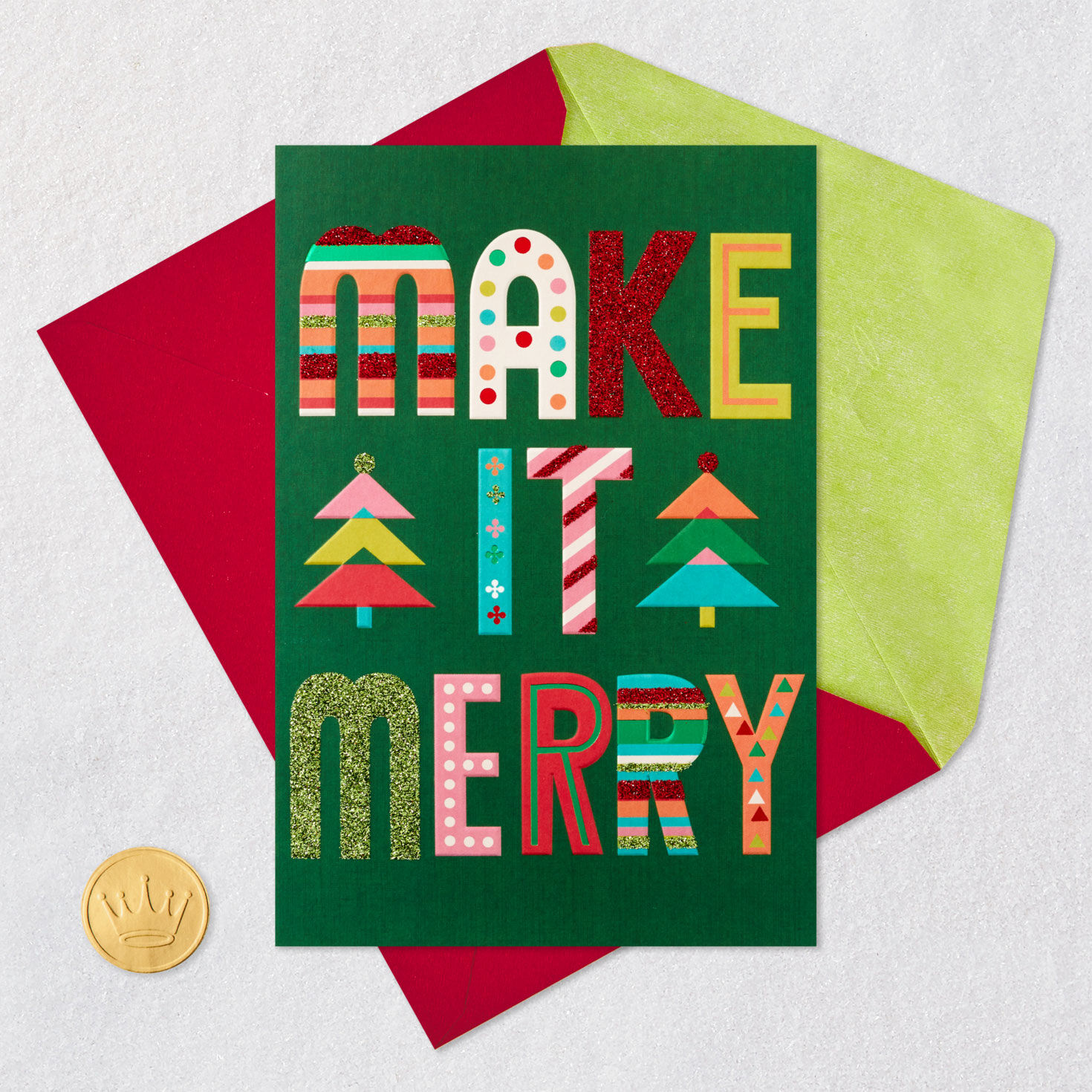 Colorful, Modern Lettering Christmas Card with Glitter Card Front with Envelope and Gold Seal image number 6