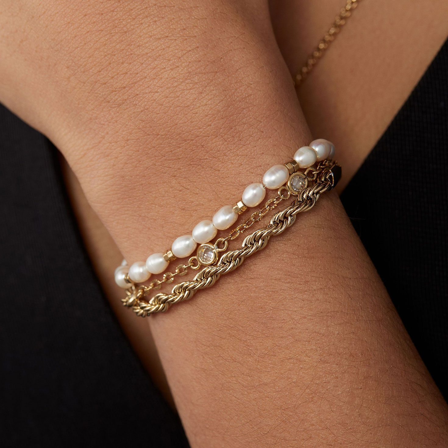 Alex And Ani Crystal + Pearl Stranded&trade; Bracelet Set in use image number 4
