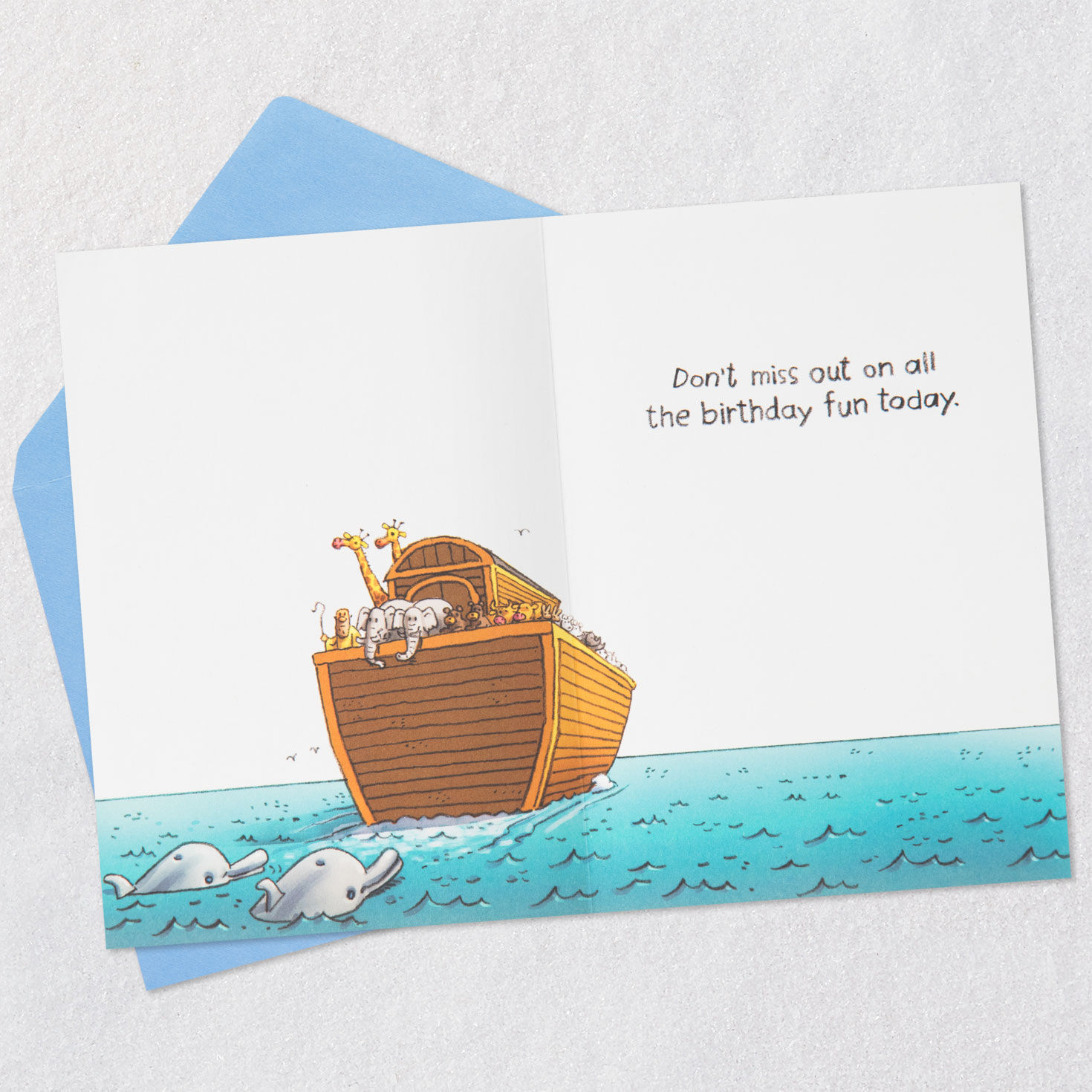 Funny Unicorns Missing Noah's Ark Birthday Card Open card with envelope image number 3