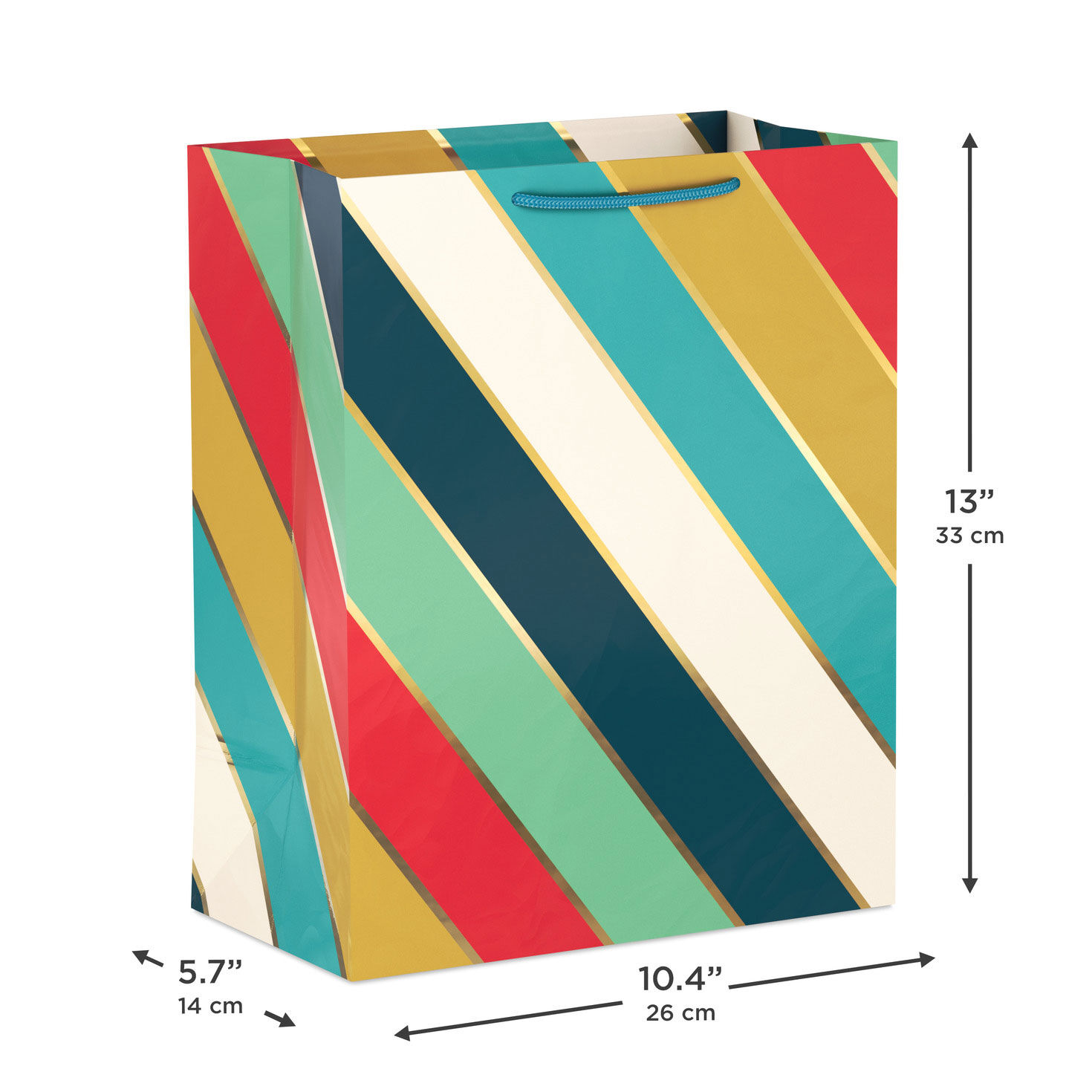 Stylish Stripes With Gold Trim Large Gift Bag measurement image number 3