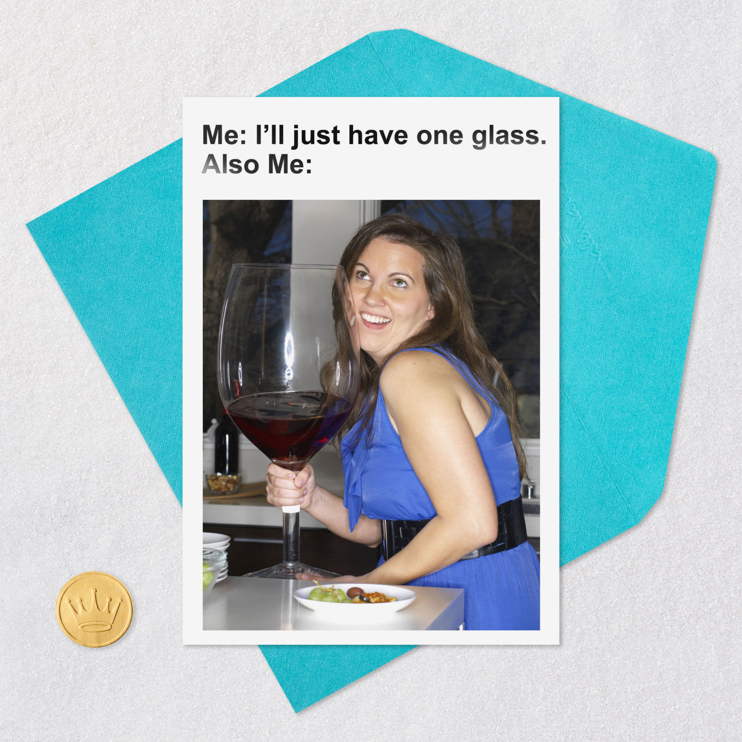 Girl With Giant Wine Glass Funny Birthday Card for Her Card Front with Envelope and Gold Seal image number 5