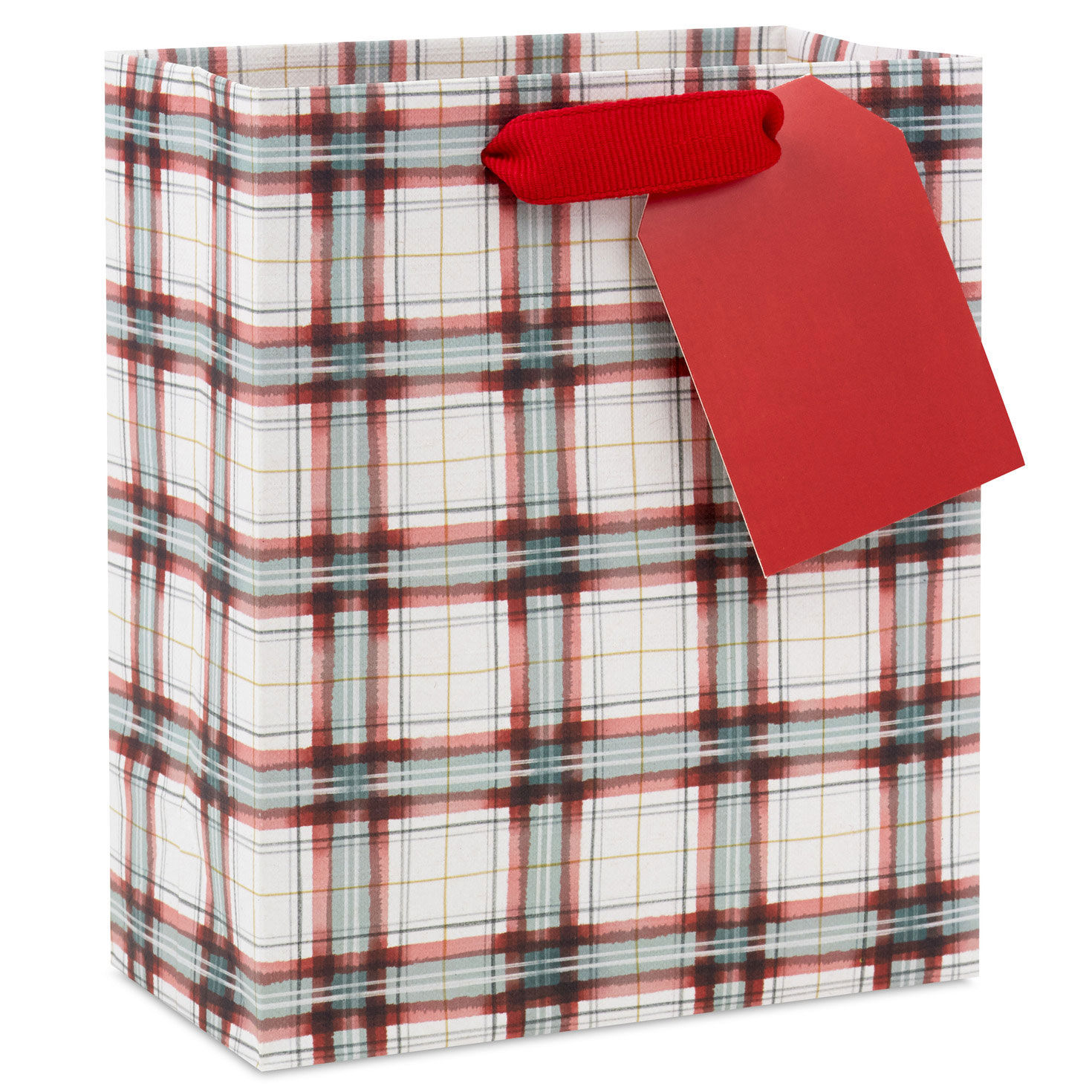 6.5" Farmhouse Plaid on White Small Holiday Gift Bag