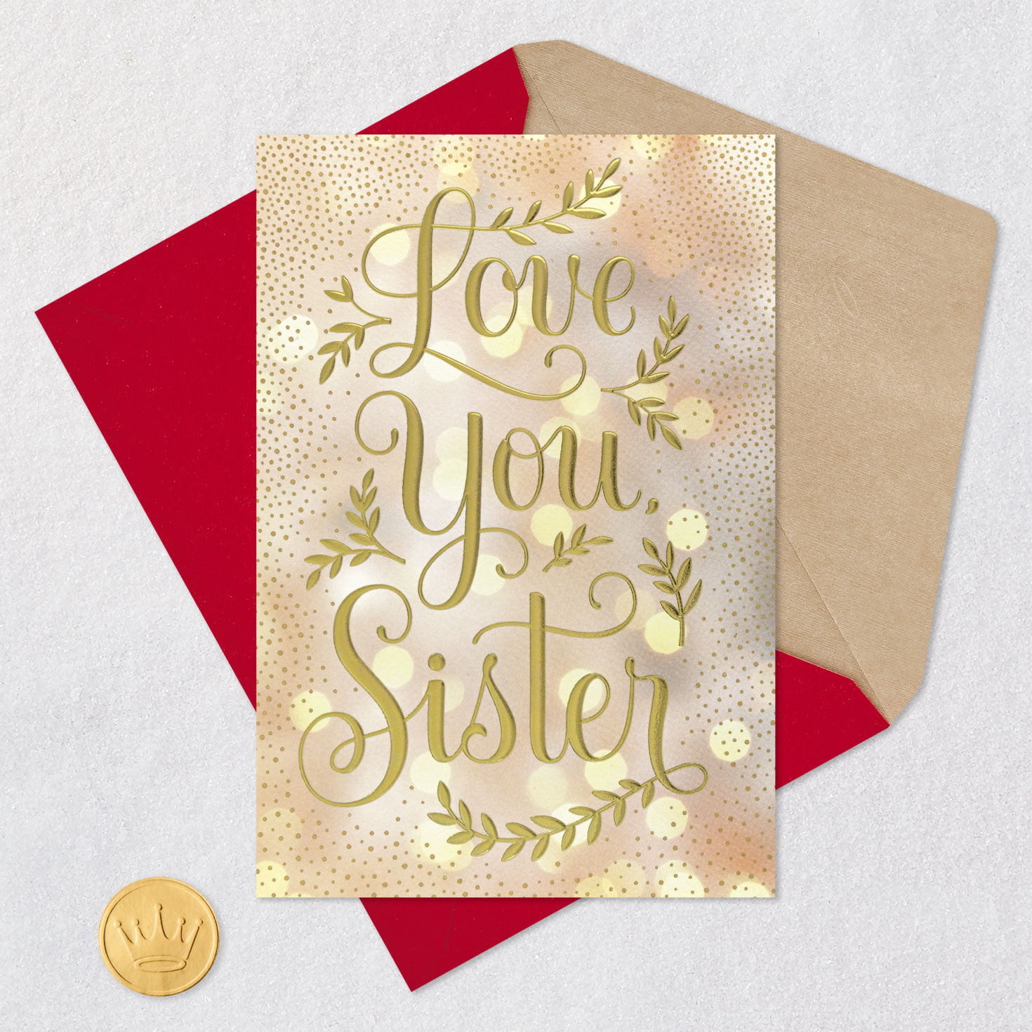 Shiny Gold Bokeh Lights Sister Christmas Card Card Front with Envelope and Gold Seal image number 6