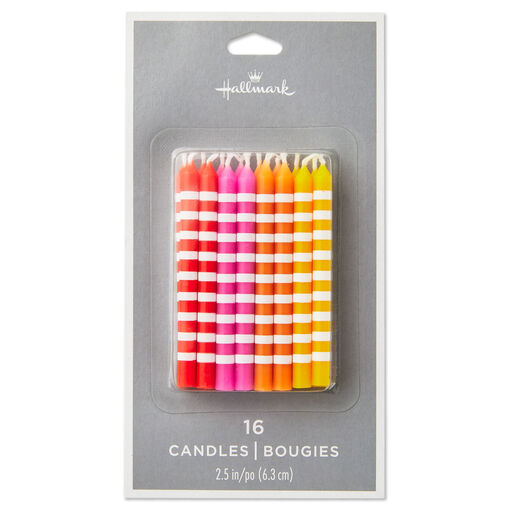 Warm Hues Striped Birthday Candles, Set of 16, Warm Stripe
