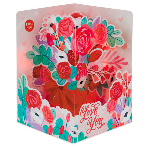 Flower Bouquet Musical 3D Pop-Up Love Card With Light, 