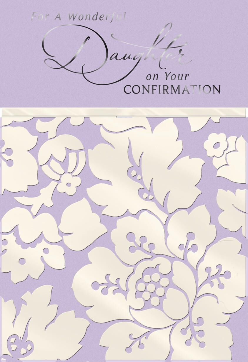 Purple With White Flowers Confirmation Card for Daughter