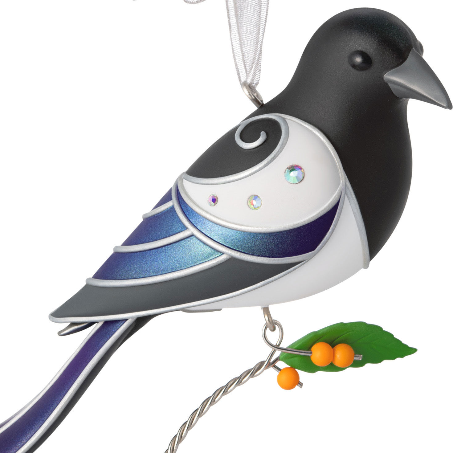 Black Blue and White Bird Keepsake Ornament  image number 5