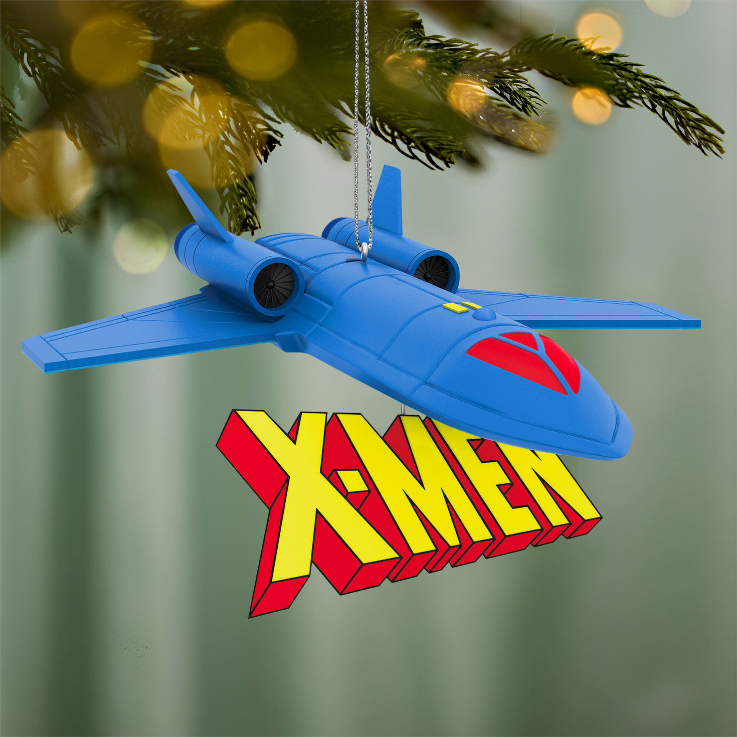 X-Men &rsquo;97 Blue Spaceship Keepsake Ornament hanging on tree image number 2
