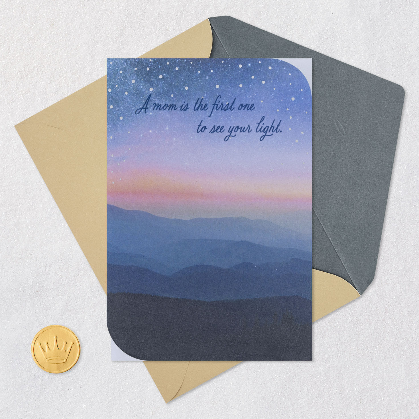 Starry Sky Landscape Sympathy Card for Loss of Mom Card Front with Envelope and Gold Seal image number 5
