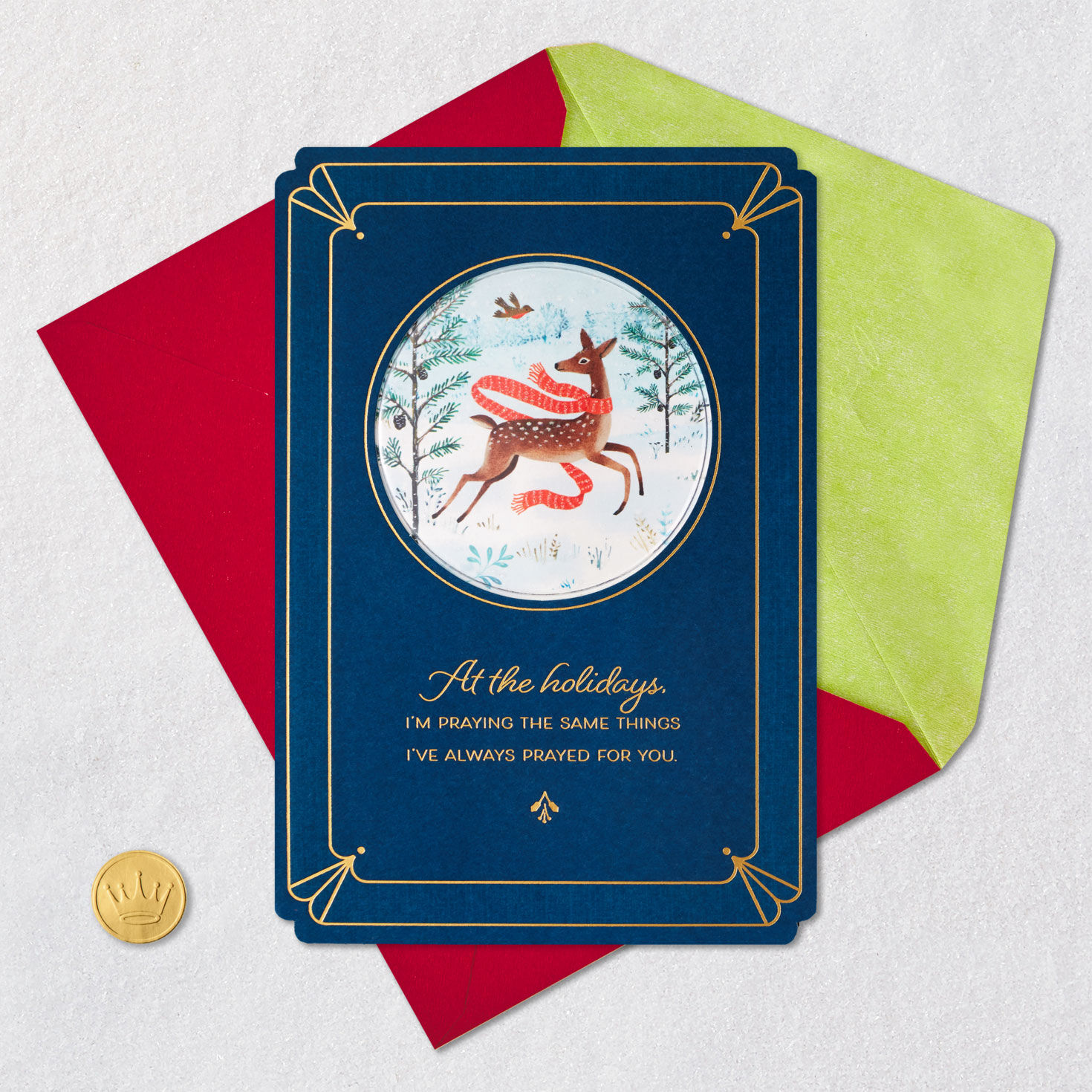 Leaping Deer in Scarf Christmas Card for Daughter Card Front with Envelope and Gold Seal image number 6