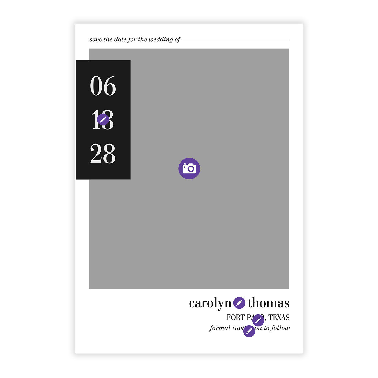 Black Number Box Personalized Save the Date Card Card Front indicating personalization image number 5