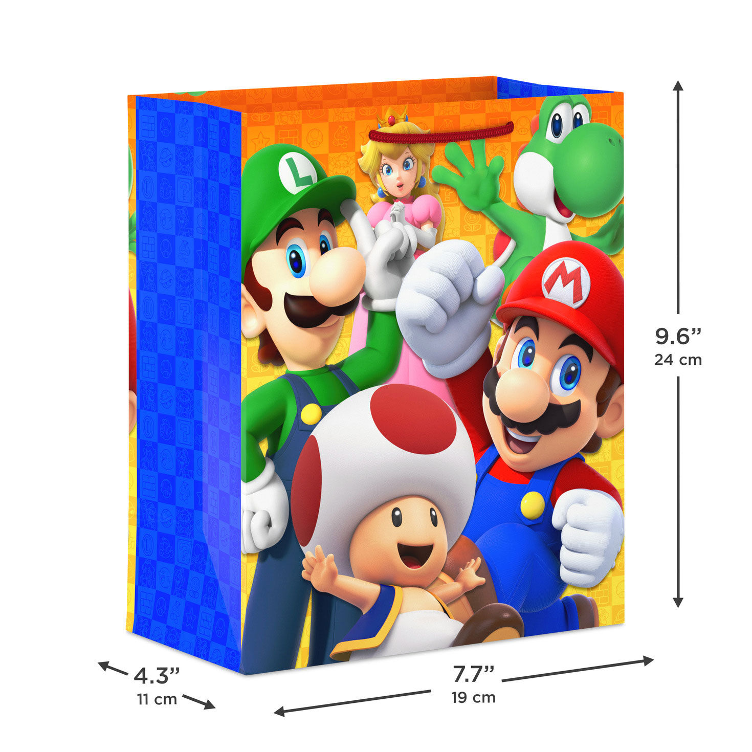 Mario, Luigi, Princess Peach and Toad Medium Gift Bag measurement image number 3