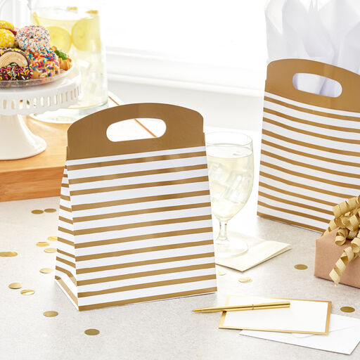 7.8" Gold and Silver 4-Pack Closed Top Medium Gift Bags, 