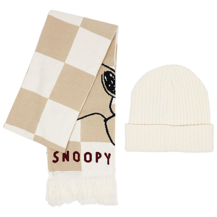 Peanuts Snoopy Winter Scarf and Beanie Set Back flat image number 2