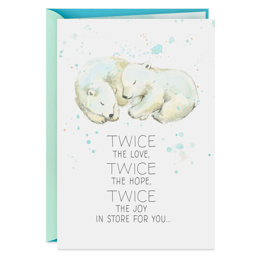 Polar Bear Cubs New Baby Boy Twins Card, 