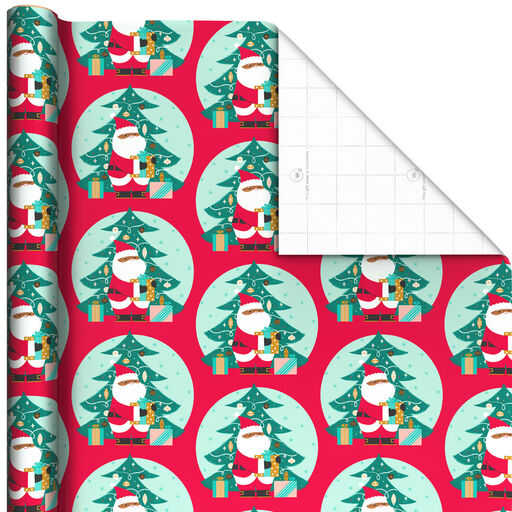 Santa and Tree on Red Christmas Wrapping Paper, 35 sq. ft., 