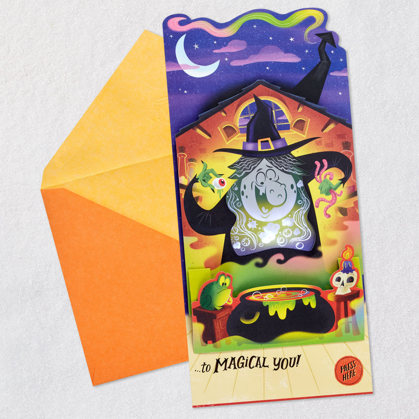 Cackling Witch Funny Halloween Pop-Up Card With Sound Open card with envelope image number 4