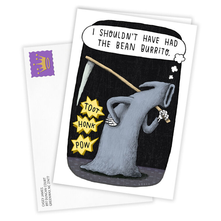 Grim Reaper Cartoon Personalized Halloween Card Card Front with envelope image number 2