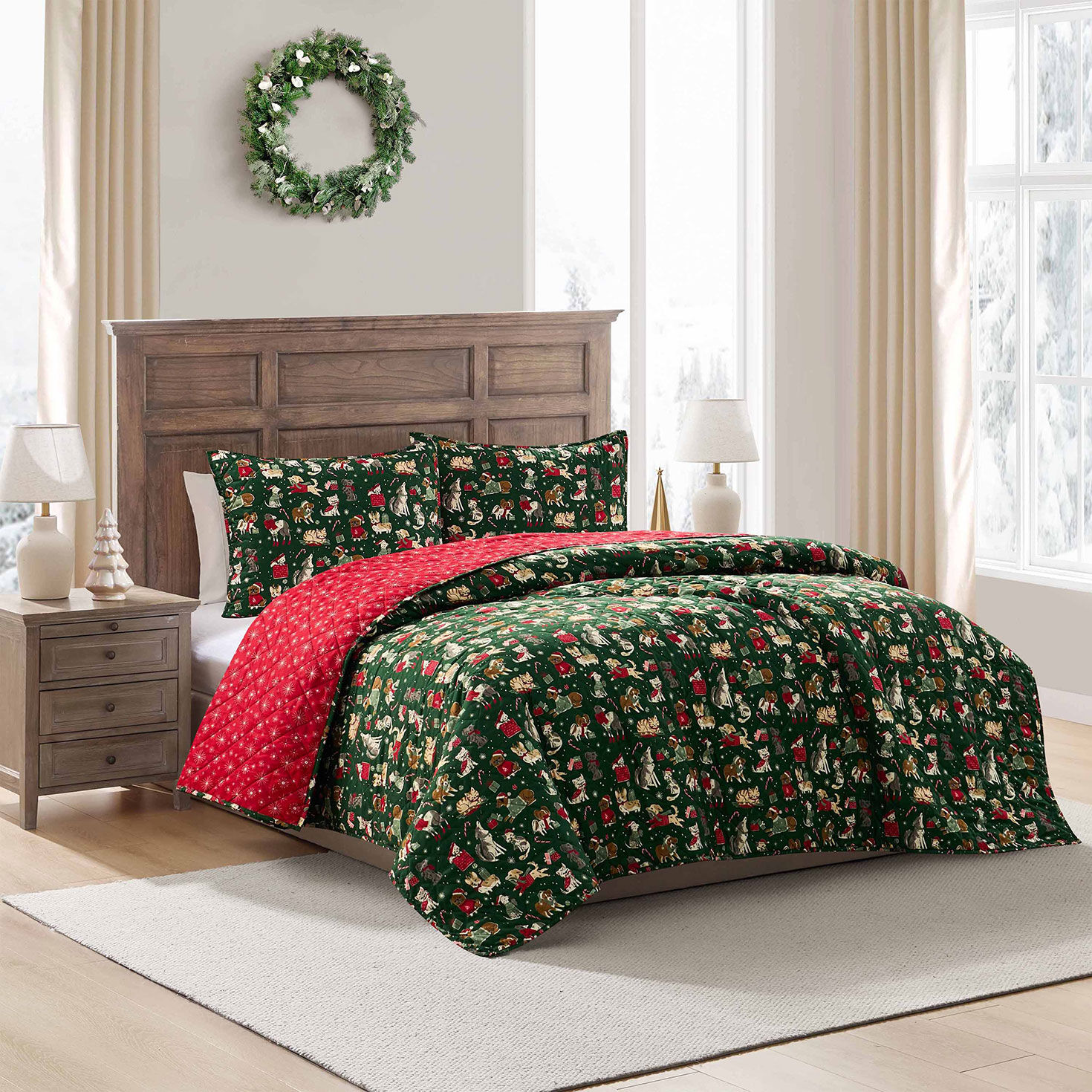 Hallmark Holiday Pets 3 Pc. Quilt Set - King