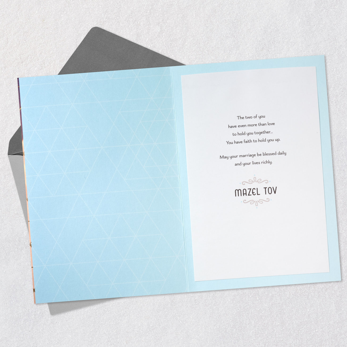 Bride and Groom Holding Hands Jewish Wedding Card Open card with envelope image number 3